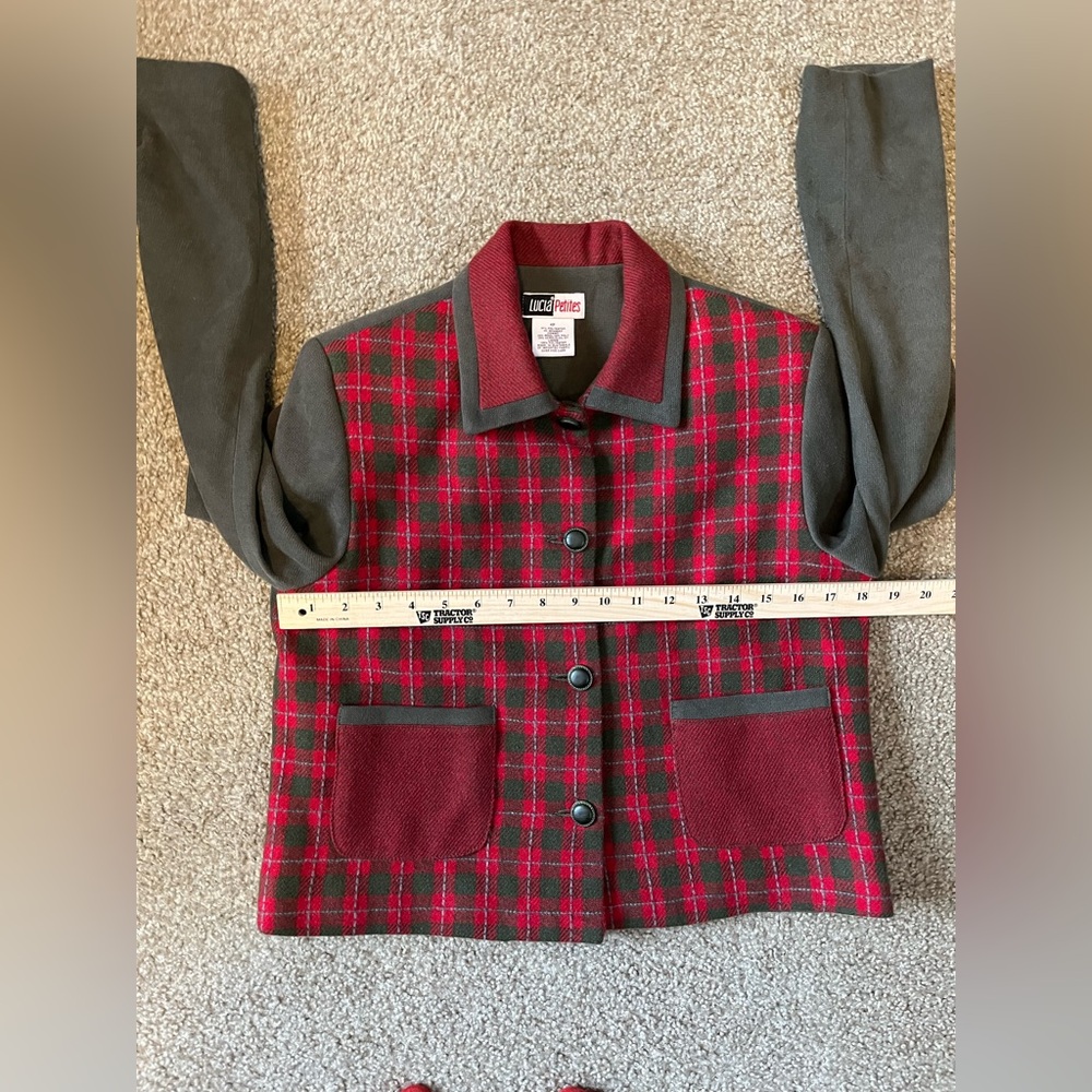 Vintage Lucia Plaid Wool and Corduroy Suit in Red & Olive size 4P - Picture 7 of 16